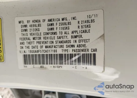 2012 Acura Tl 3.5 z USA, uszkodzony, nr VIN 19UUA8F57CA017166
